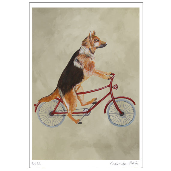 German Shepherd on bicycle Art Print by Coco de Paris