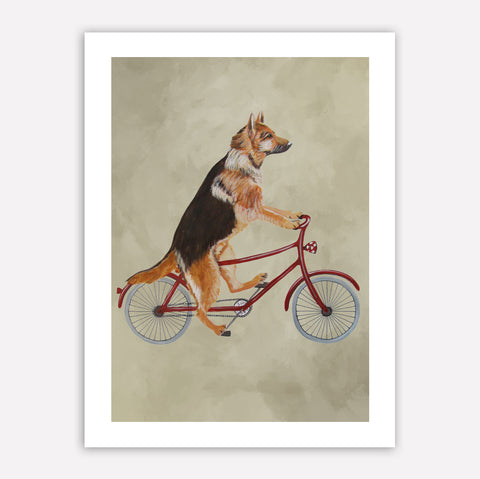 German Shepherd on bicycle Art Print by Coco de Paris