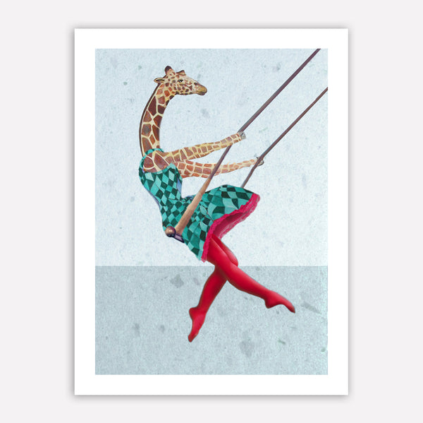 Giraffe on a swing left Art Print by Coco de Paris