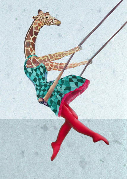Giraffe on a swing left Art Print by Coco de Paris