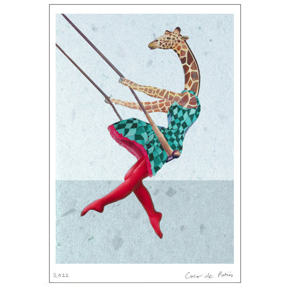 Giraffe on a swing right Art Print by Coco de Paris