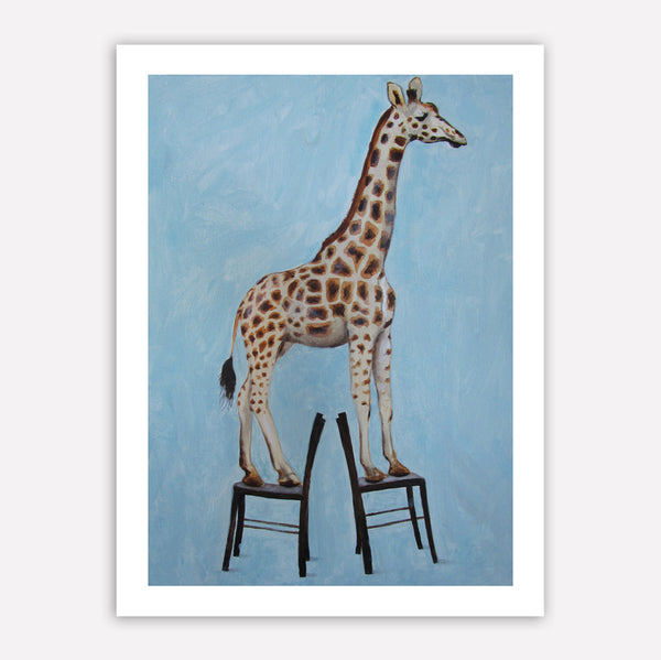 Giraffe standing on 2 chairs Art Print by Coco de Paris
