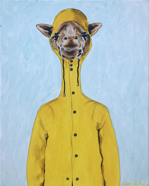 Giraffe in raincoat original canvas painting by Coco de Paris