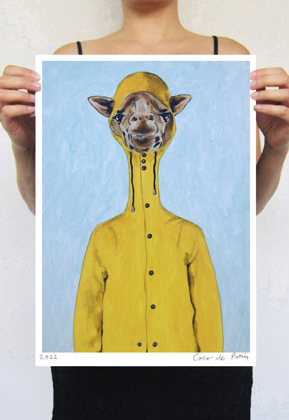 Giraffe in yellow raincoat Art Print by Coco de Paris