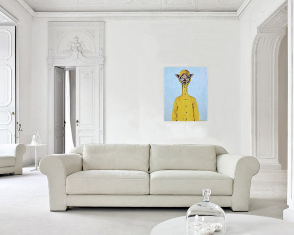 Giraffe in raincoat original canvas painting by Coco de Paris