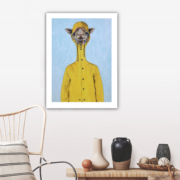 Giraffe in yellow raincoat Art Print by Coco de Paris