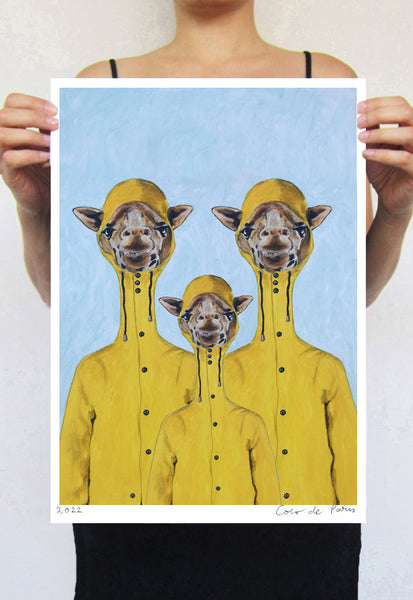 Giraffes in yellow raincoat Art Print by Coco de Paris