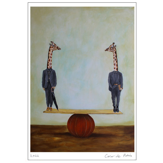 Giraffes in balance Art Print by Coco de Paris