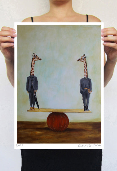 Giraffes in balance Art Print by Coco de Paris