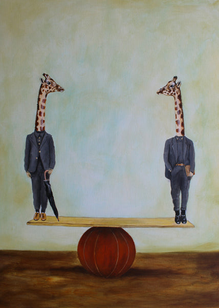 Giraffes in balance Art Print by Coco de Paris