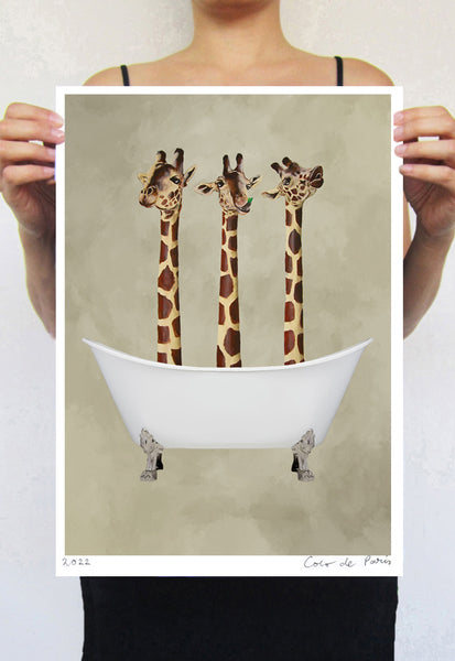 Giraffes in bathtub Art Print by Coco de Paris