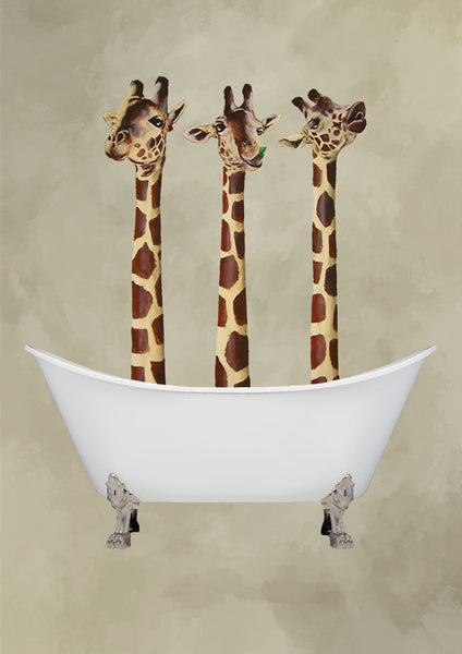 Giraffes in bathtub Art Print by Coco de Paris
