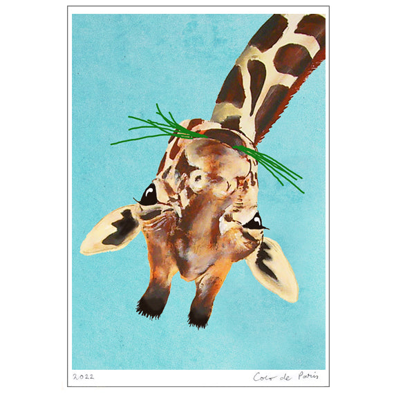 Upside down Giraffe Art Print by Coco de Paris