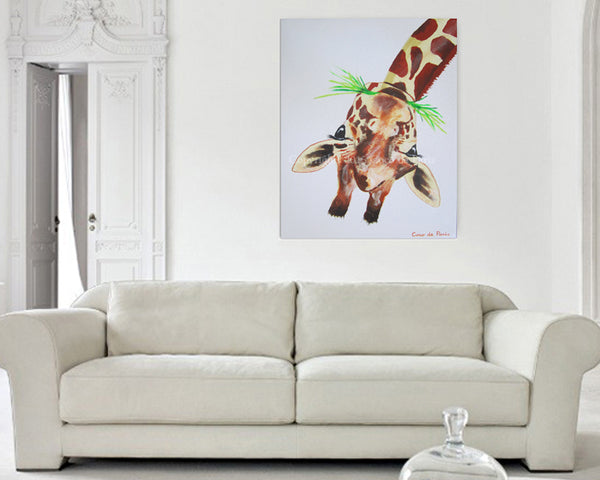 Upside down Giraffe original canvas painting by Coco de Paris