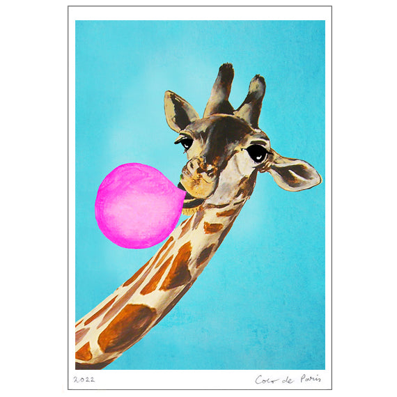Giraffe with bubblegom-2 Art Print by Coco de Paris