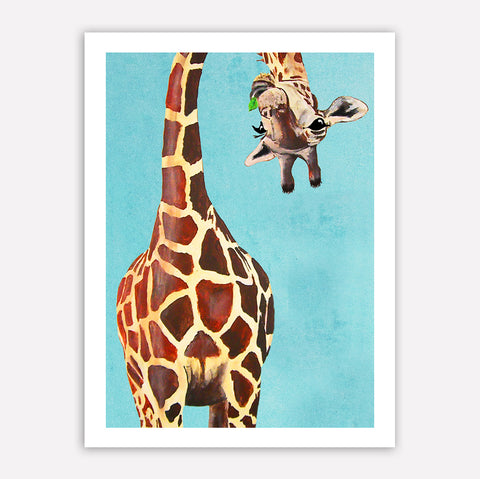Giraffe with green leave Art Print by Coco de Paris