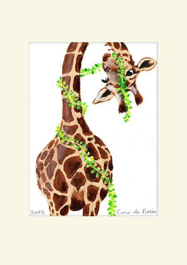 Giraffe with leaves original painting by Coco de Paris