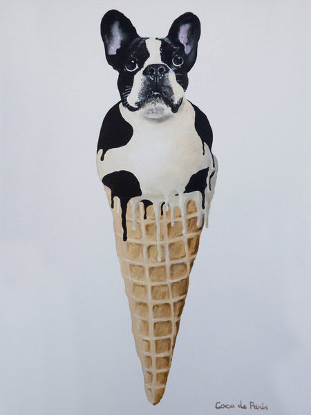 French Bulldog Icecream original canvas painting by Coco de Paris