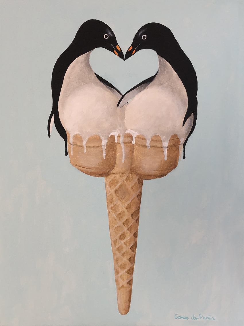 Penguin Icecream original canvas painting by Coco de Paris