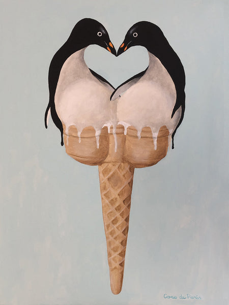 Penguin Icecream original canvas painting by Coco de Paris