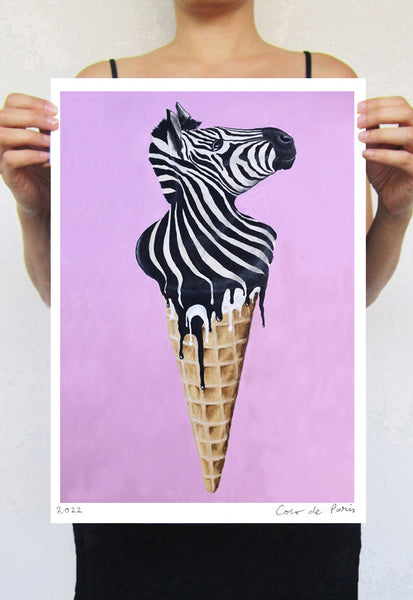 Zebra Icecream Art Print by Coco de Paris