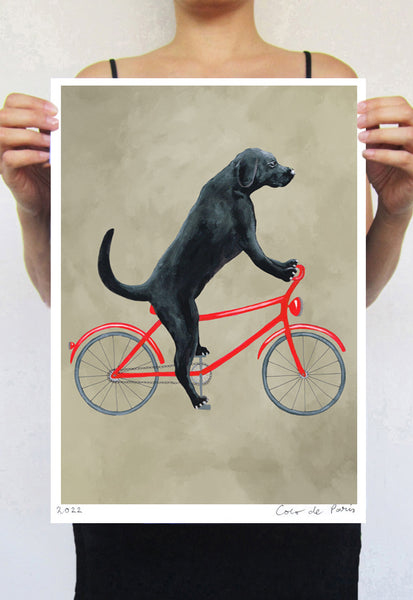 Labrador on bicycle Art Print by Coco de Paris