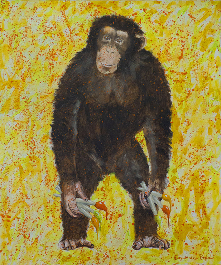 Monkey artist original large canvas painting by Coco de Paris