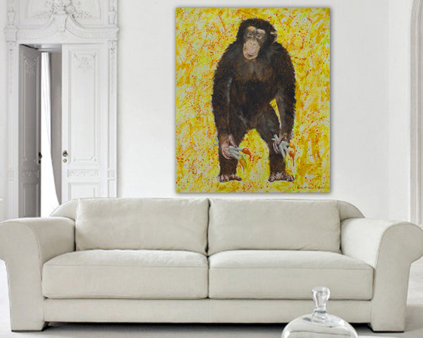 Monkey artist original large canvas painting by Coco de Paris