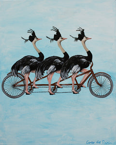Ostrich on bicycle original canvas painting by Coco de Paris