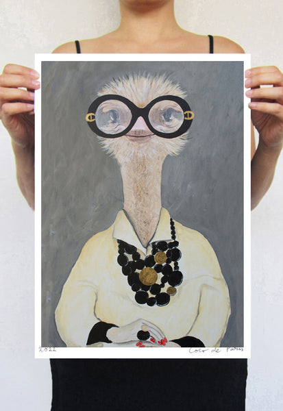 Iris Apfel Ostrich Art Print by Coco de Paris