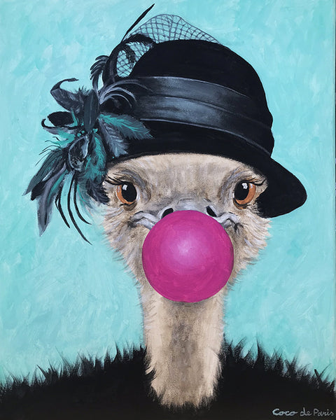 Ostrich with bubblegum original canvas painting by Coco de Paris