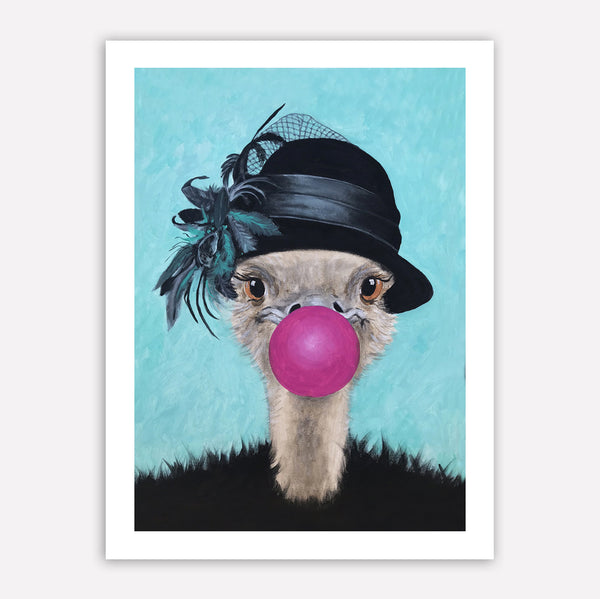 Ostrich with bubblegum Art Print by Coco de Paris