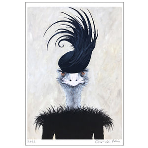 Ostrich with feather hat Art Print by Coco de Paris