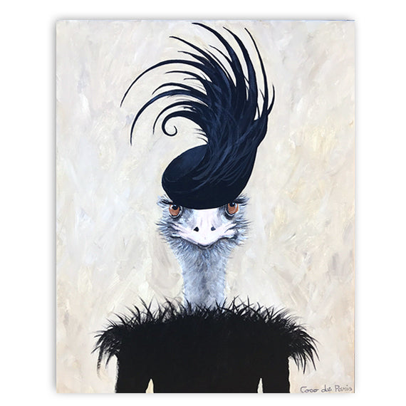 Ostrich with feather hat original canvas painting by Coco de Paris