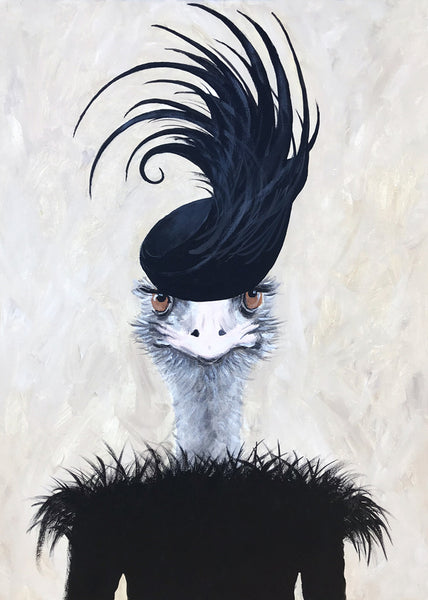 Ostrich with feather hat Art Print by Coco de Paris