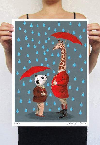 Panda with giraffe Art Print by Coco de Paris