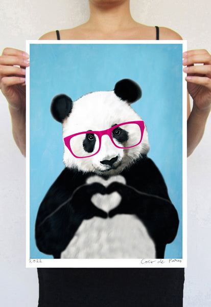 Panda with fingerheart Art Print by Coco de Paris