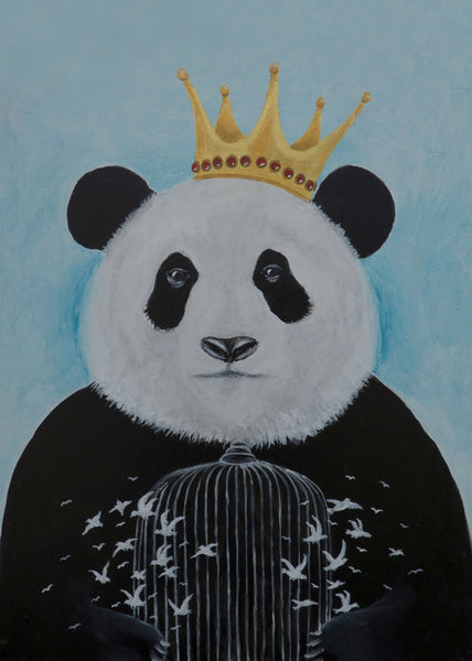 Panda with birds Art Print by Coco de Paris