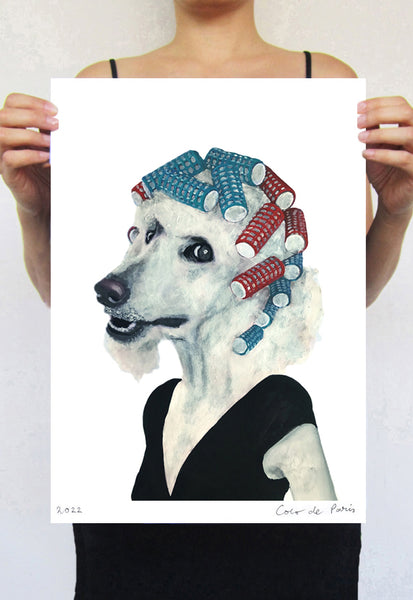 Poodle with haircurles Art Print by Coco de Paris