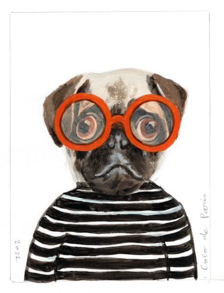 Stripy Pug original painting by Coco de Paris