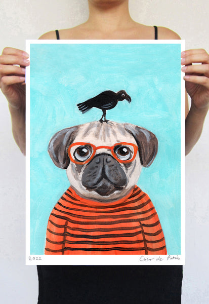 Pug with craw Art Print by Coco de Paris