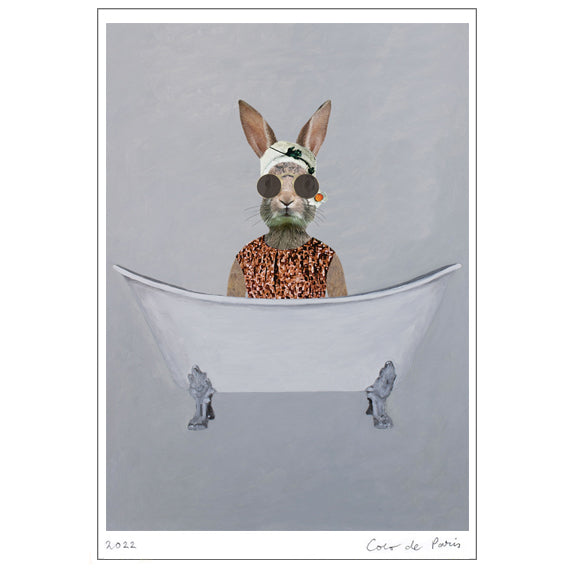 Rabbit in bathtub Art Print by Coco de Paris