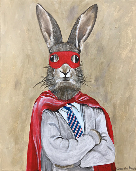 Superman Rabbit original canvas painting by Coco de Paris