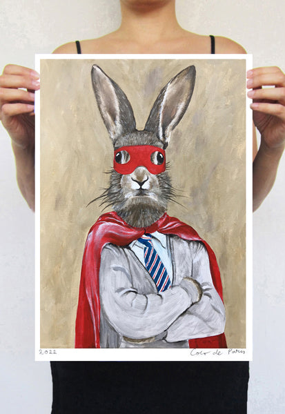 Rabbit Superman Art Print by Coco de Paris