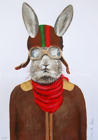 Rabbit with helmet original canvas painting by Coco de Paris