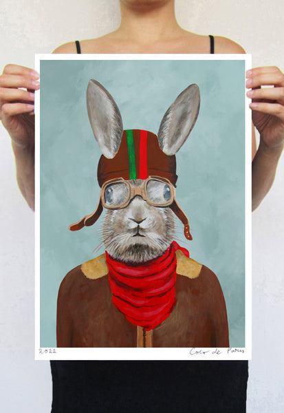 Rabbit with helmet Art Print by Coco de Paris