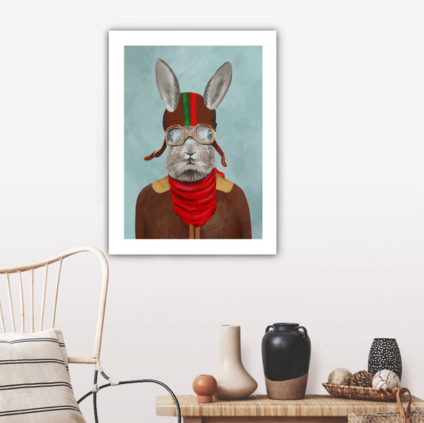 Rabbit with helmet Art Print by Coco de Paris