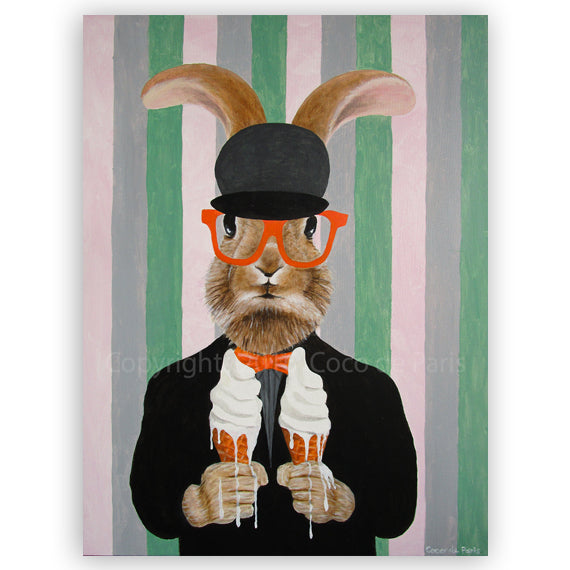 Rabbit with icecreams original canvas painting by Coco de Paris