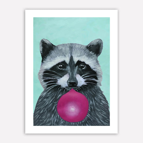 Raccoon with bubblegum Art Print by Coco de Paris
