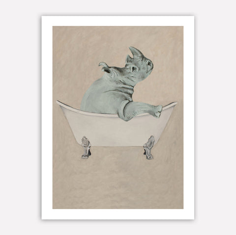 Rhinoceros in bathtub Art Print by Coco de Paris
